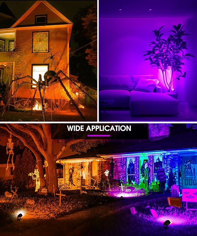 L LOHAS LED Halloween Orange and Purple Spotlights Outdoor, Auto On/Off 5W 120V - Image 4