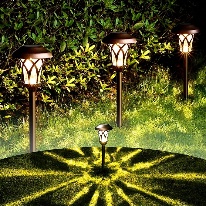 GIGALUMI 6 Pack Solar Pathway Lights Outdoor, Metal Glass & ABS Solar Landscape - Image 2