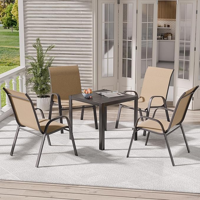 Patio Chairs Set of 4, Outdoor Dining Chairs Stackable - Image 8