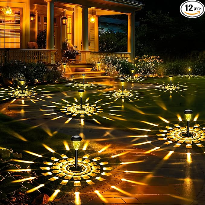 GIGALUMI 12 Pack Solar Light Outdoor Waterproof, Warm White Pathway Lights by GIGALUMI