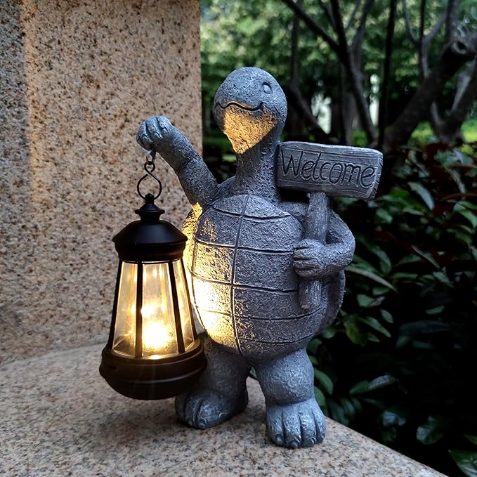 Sea Turtle Solar Garden Statues, Resin Sea Turtle Figurine Decorations by Qobumy