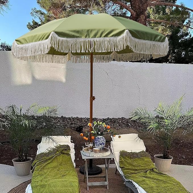 AMMSUN 7ft Patio Umbrella with Fringe Outdoor Tassel Umbrella UPF50+ Premium - Image 2