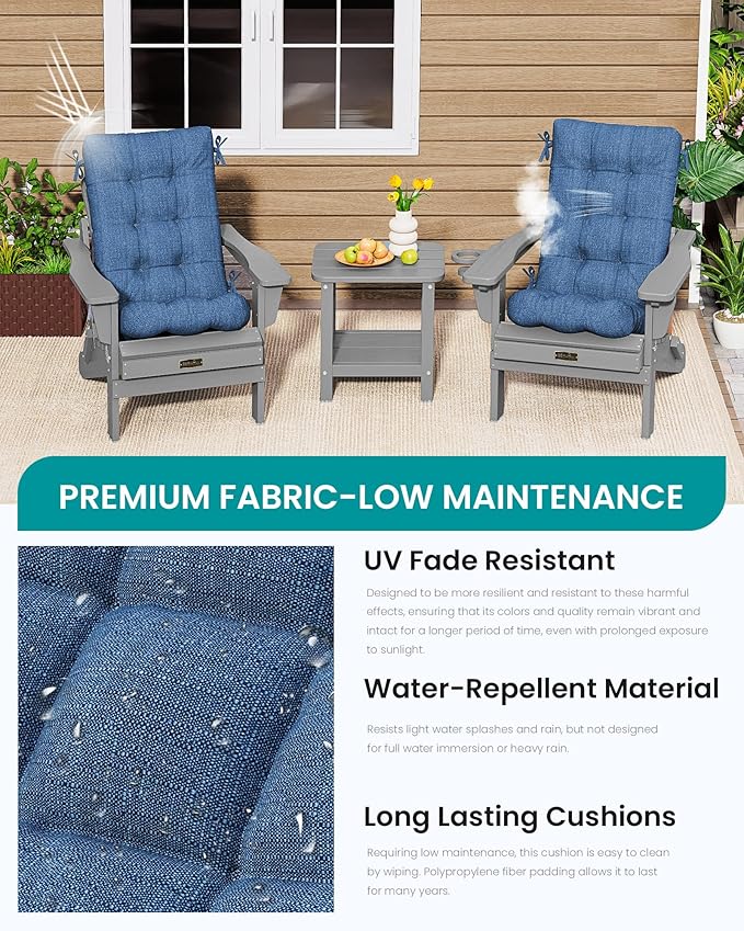 SERWALL HDPE Outdoor Rocking Cushion Set of 2, Memory Foam Cushion Navy - Image 5