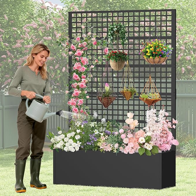 Metal Planter Box with Trellis 47" L x 16" W x 72" H, Raised Garden Bed with - Image 8