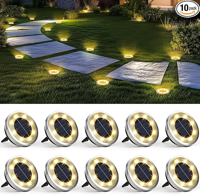 SOLPEX 10 Pack Solar Ground Lights Outdoor Waterproof, Solar Powered Pathway by Solpex