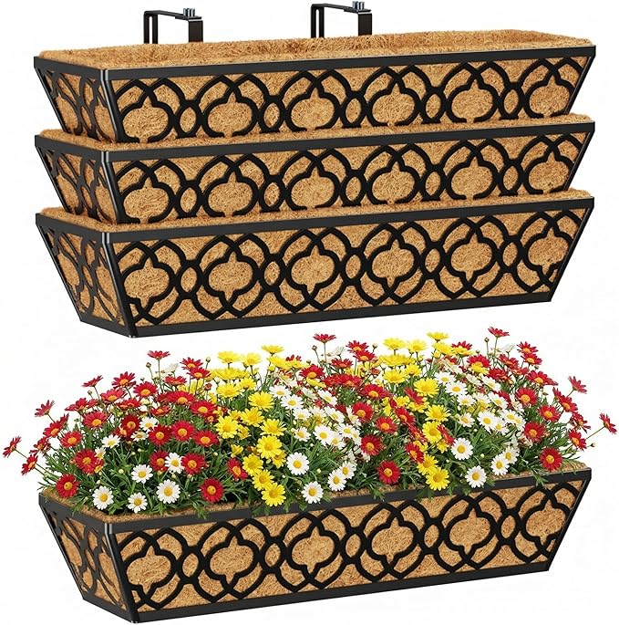 Y&M Flower Boxes for Deck Railings 24inch 4packs, Deck Railing Planter Boxes by YM