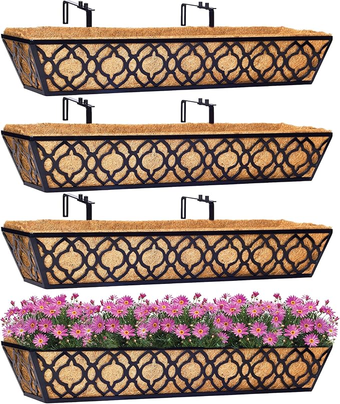4pcs 30 Inch Window Deck with Coco Liner, Metal Hanging Flower Planter Basket by LAWYAMAI