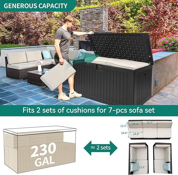 YITAHOME XXL 230 Gallon Large Deck Box, Outdoor Storage - Image 8