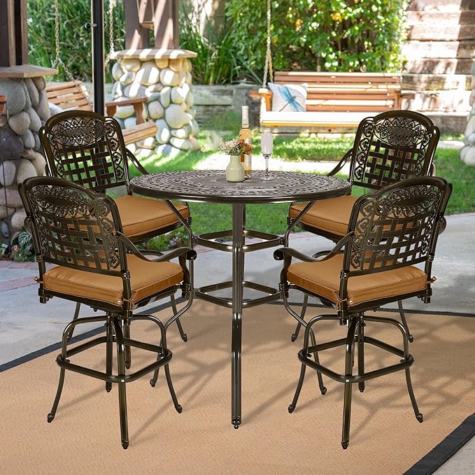 VIVIJASON 5-Piece Outdoor Swivel Bar Stools Set, All Weather Cast Aluminum - Image 7