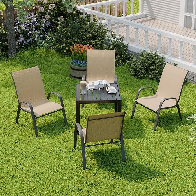 Patio Chairs Set of 4, Outdoor Dining Chairs Stackable - Image 2