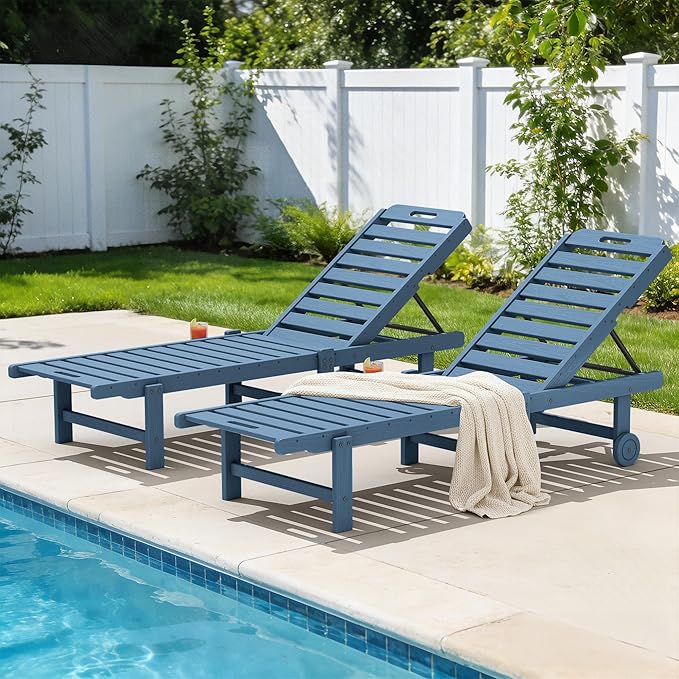 SERWALL Outdoor Chaise Lounge Set of 2, All-Weather HDPE Pool Lounge Chairs by SERWALL