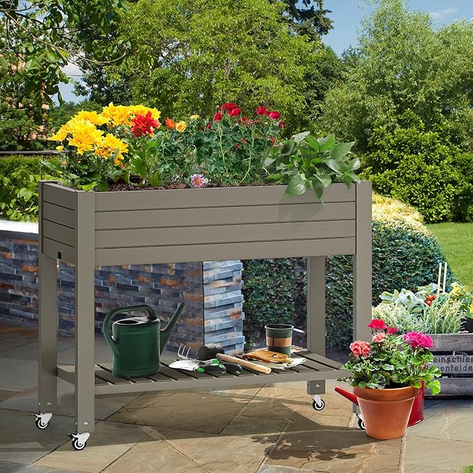 YITAHOME 43.3x17.7x34 in Elevated Garden Bed, Outdoor Plastic Planter Box - Image 4