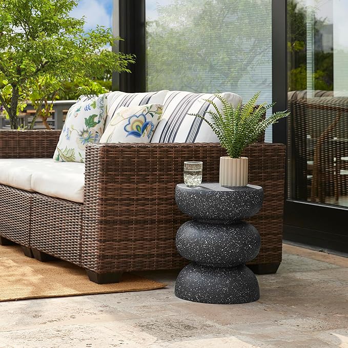 Glitzhome Outdoor Side Table Set of 2, Heavy Duty Indoor Outdoor Round Planter - Image 2
