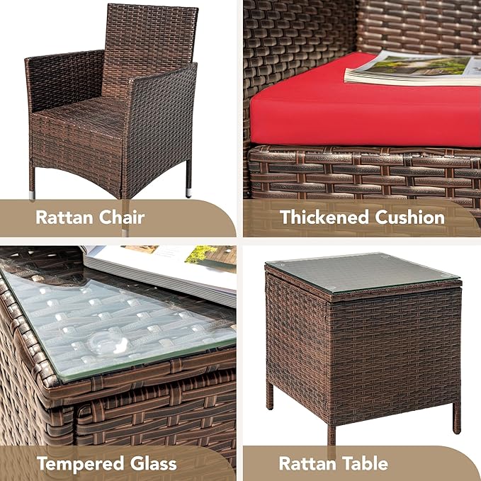 Devoko Patio Porch Furniture Sets 3 Pieces PE Rattan Wicker Chairs - Image 7