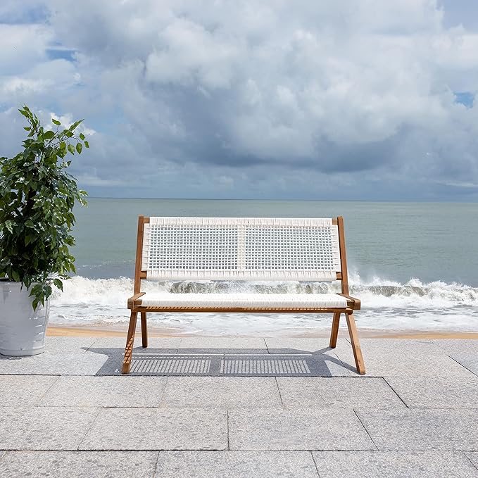 SAFAVIEH Outdoor Collection Kobina Natural Acacia Wood/White Rope Foldable Bench - Image 8