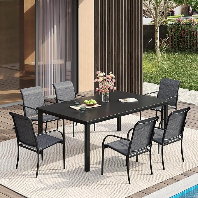 VICLLAX Patio Dining Set for 6, Outdoor Furniture Set Includes 63" Rectangle by HOME