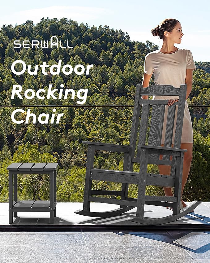 SERWALL Oversized Rocking Chair Set of 2 Outdoor, HDPE Outdoor Rocking Chair - Image 8