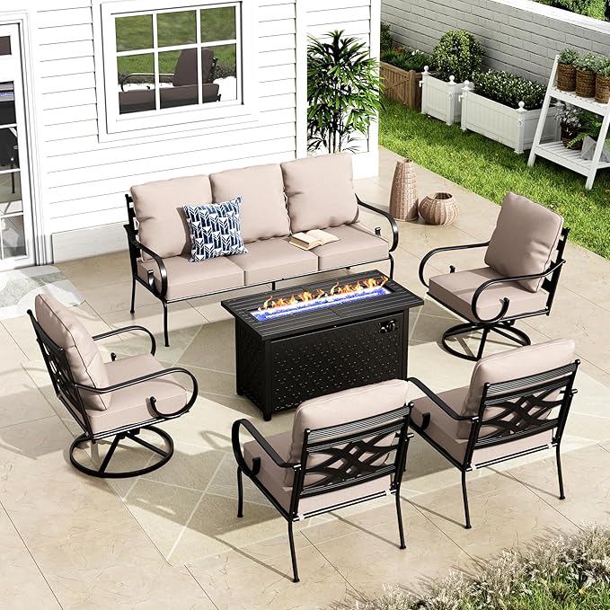 MFSTUDIO 7 Seats Metal Patio Furniture Sets, 6 Pieces Outdoor Sectional Sofa by MFSTUDIO