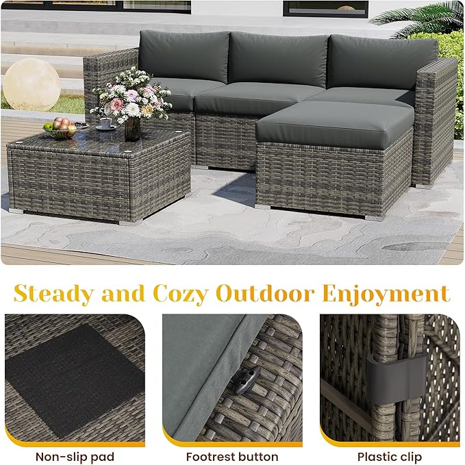 5 Piece Outdoor Patio Sectional Furniture Set, Weather Resistant Rattan Outside - Image 7