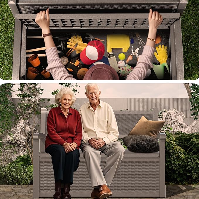 80 Gallon Outdoor Storage Bench Deck Box Waterproof Lockable, Outdoor Storage - Image 7