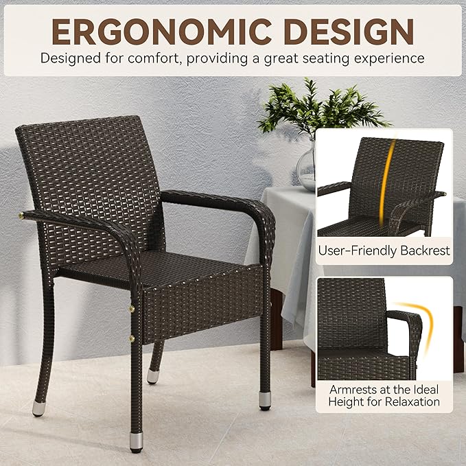Yaheetech Set of 2 Stackable Outdoor Rattan Dining Chairs, All-Weather Armchair - Image 8