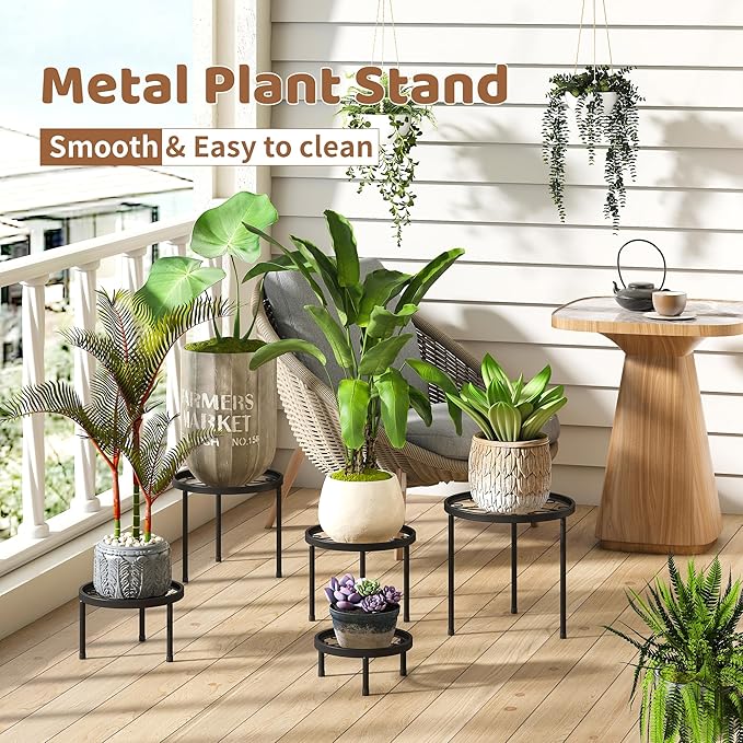 Plant Stand Indoor Outdoor 5 Pack Heavy Duty Metal Stand Multiple Plants - Image 2