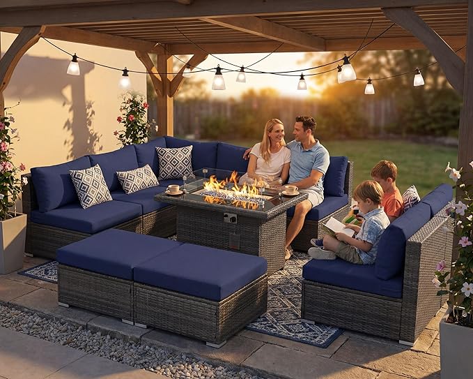 NICESOUL 10 Piece L-Shaped Outdoor Furniture Conversation - Image 3