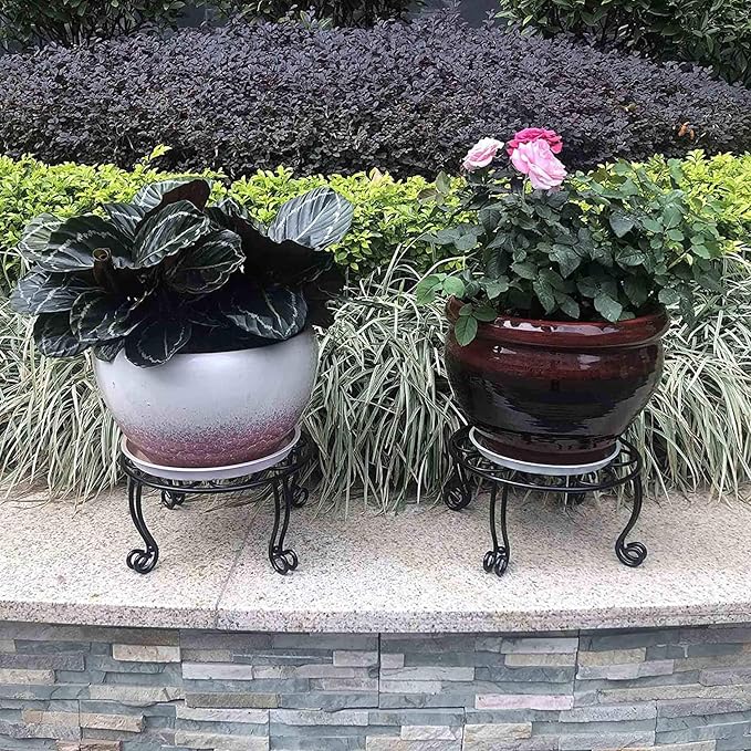 Metal Outdoor Plant Stand 11.8IN Diameter Heavy Duty Plant Pot Stands - Image 4