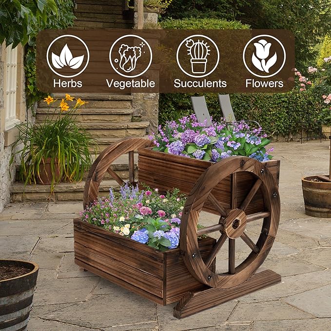 Wooden Wagon Planter Box, Garden Planter - Image 7