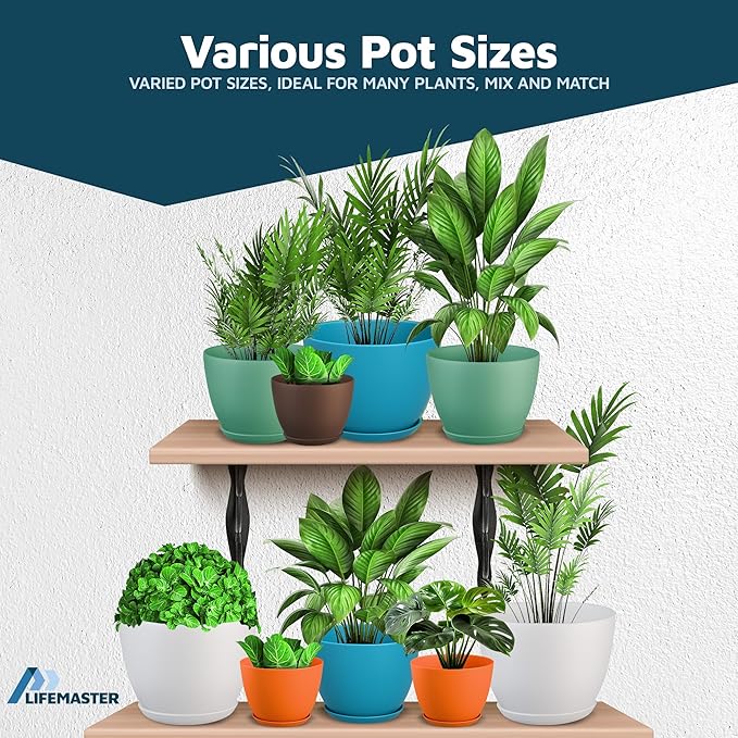 Multicolor Plant Pots with Drainage Holes & Saucers 15 Pack, Indoor & Outdoor - Image 4