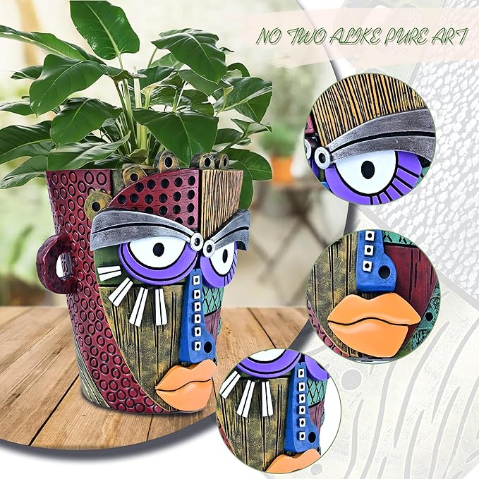 Abstract Face Planter Pots for Plants, Hand-Painted Colorful Flower Pots - Image 4