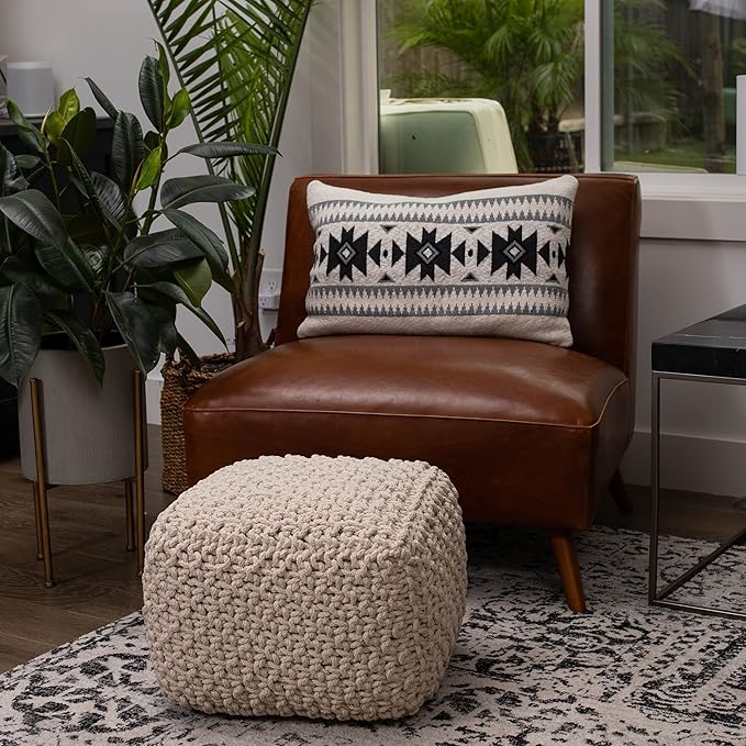 BIRDROCK HOME Square Pouf Ottoman | Cotton Braided Foot Stool - Image 10