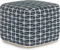 SIMPLIHOME Noreen Boho Square Pouf in Dark Blue and White Handloom Woven Pattern by SimpliHome