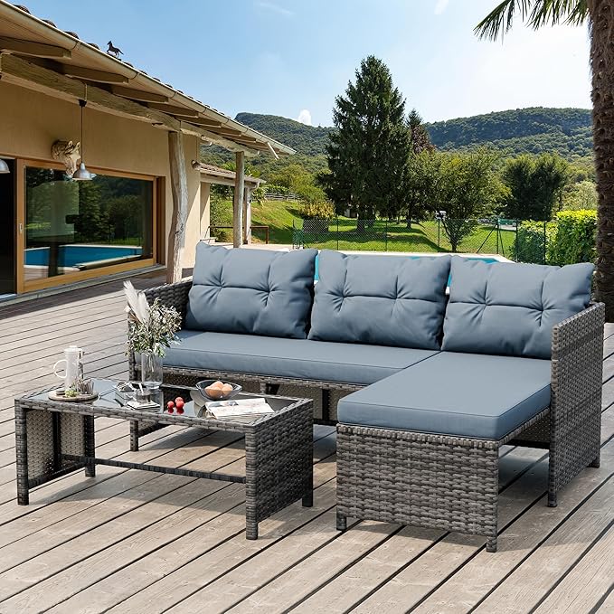 Shintenchi 3-Piece Outdoor Patio Furniture Sets, Wicker Patio Conversation Sets by Shintenchi