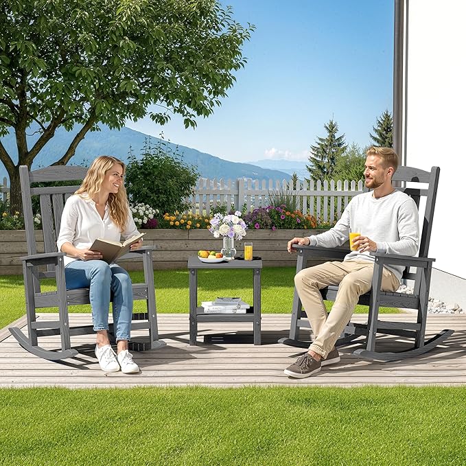 SERWALL Outdoor Rocking Chair Set of 2, HDPE Patio Rocking Chair, All-Weather - Image 2