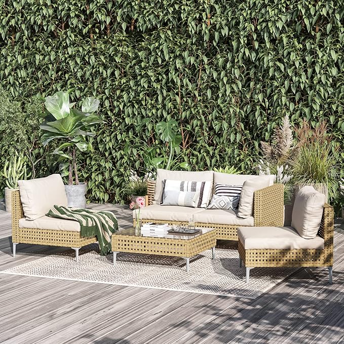 Grand patio 5-Piece Wicker Patio Furniture Set, Boho Outdoor Sectional Sofa - Image 8