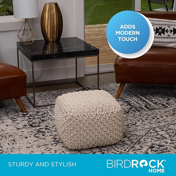 BIRDROCK HOME Square Pouf Ottoman | Cotton Braided Foot Stool - Image 6