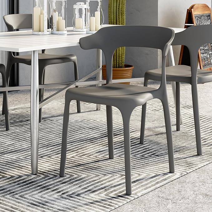 VECELO 4 Pack Plastic Stacking Chairs, Stackable Dining Chairs - Image 8