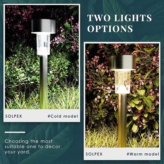 SOLPEX 24 Pack Solar Outdoor Lights Pathway, Stainless Steel Solar Lights - Image 5