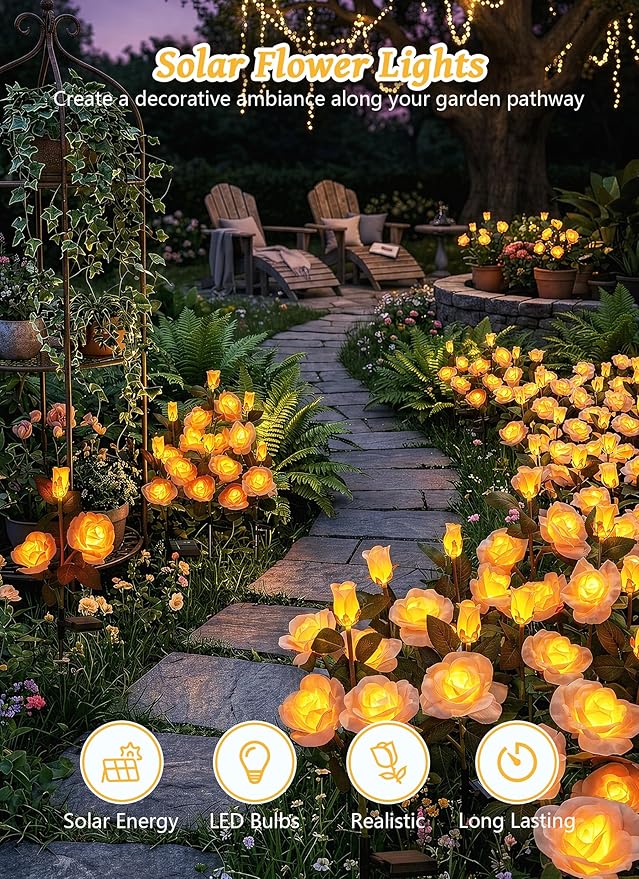 Brightown Outdoor Solar Flower Lights, 4 Pack Solar Garden Light - Image 6