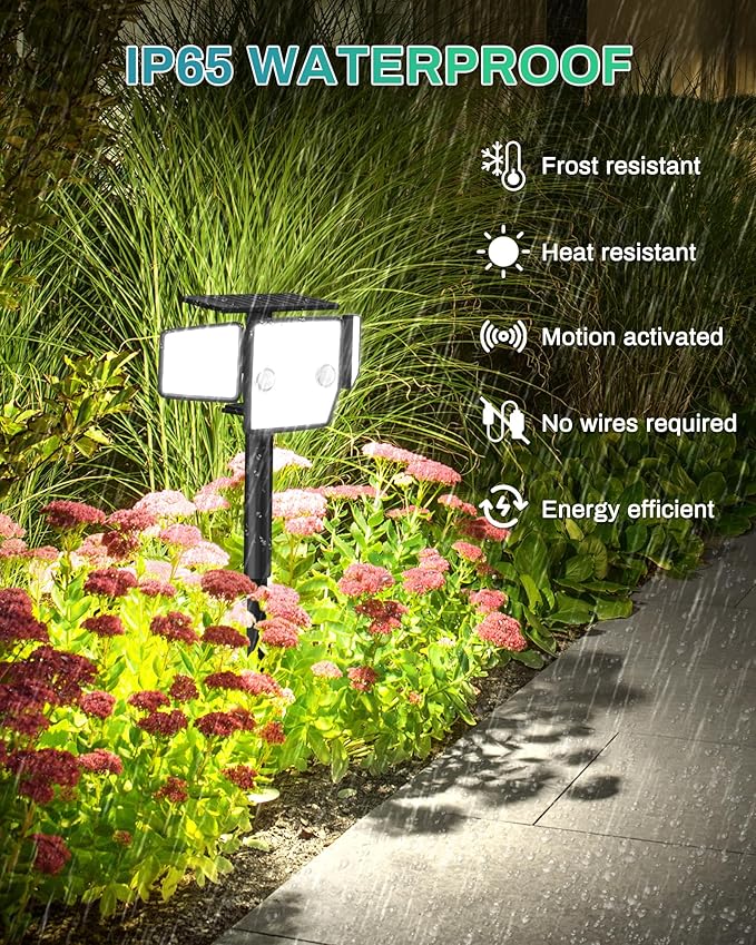 Solar Outdoor Lights with Stakes, 2500LM 180° PIR Motion Sensor, 360° Wide - Image 5