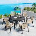 7 Pieces Patio Dining Set, 6 x Woven Rattan Chairs by SUNSHINEVALLEY