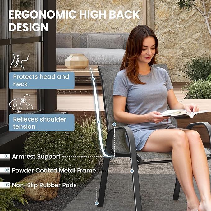 Patio Dining Chairs Set of 8, Outdoor High Stacking Chairs，Breathable Seat - Image 7