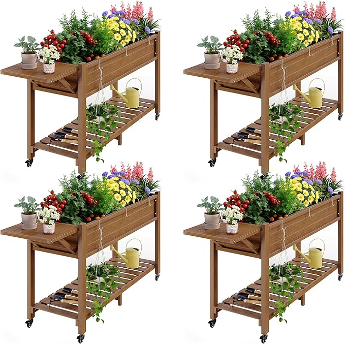 YEFU Raised Garden Bed with Legs: 57x18x30in Elevated Poly Planter with Wheels by YEFU