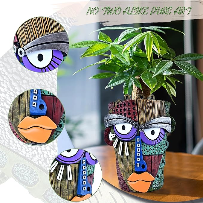 Abstract Face Planter Pots for Plants, Hand-Painted Colorful Flower Pots - Image 3