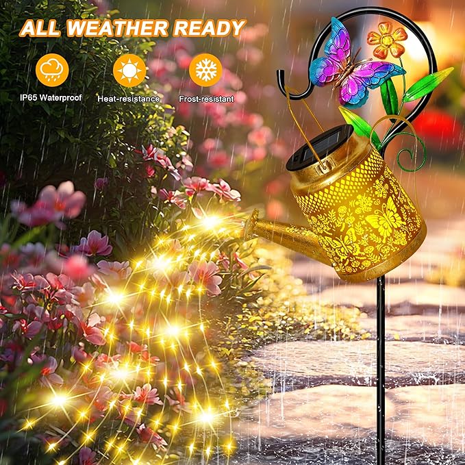 Butterfly Solar Watering Can Lights, Outdoor Waterproof Garden Lanterns - Image 5