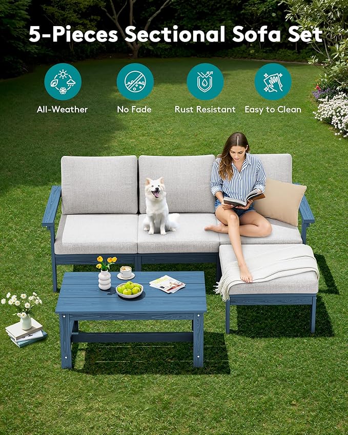 SERWALL Outdoor Sectional Sofa Set, 5-piece Outdoor Modula Couch Set - Image 3