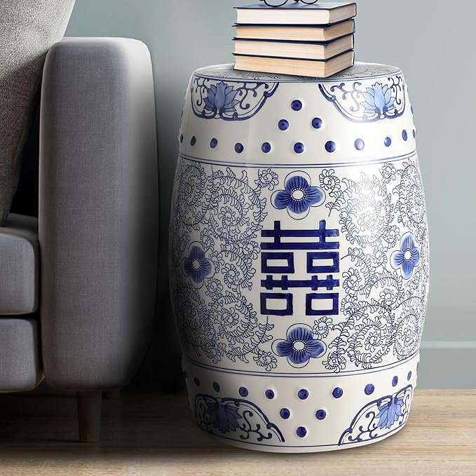 JONATHAN Y TBL1013A Double Happiness 18" Chinoiserie Ceramic Drum - Image 4