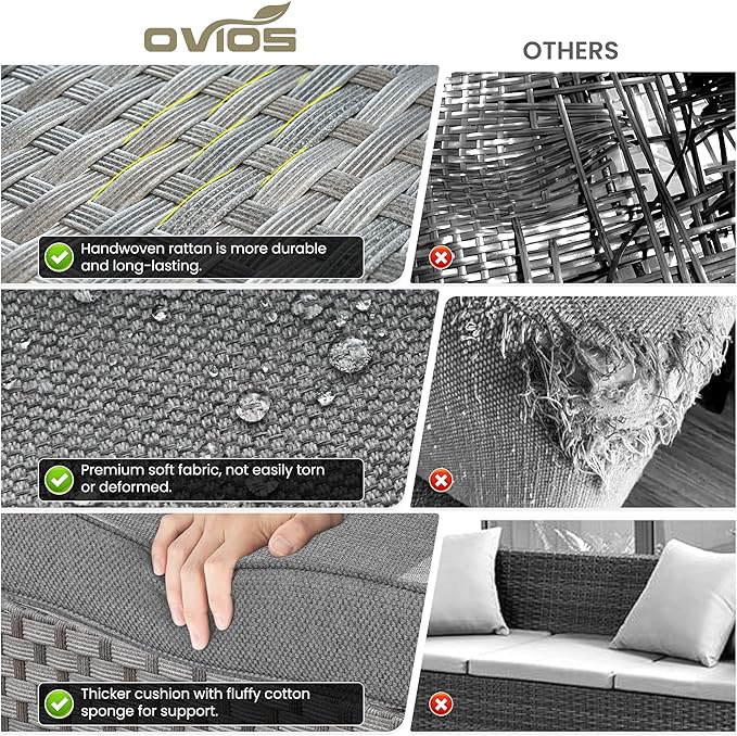ovios 6 Pieces Patio Furniture Set, Outdoor Wicker Sectional Sofa - Image 8