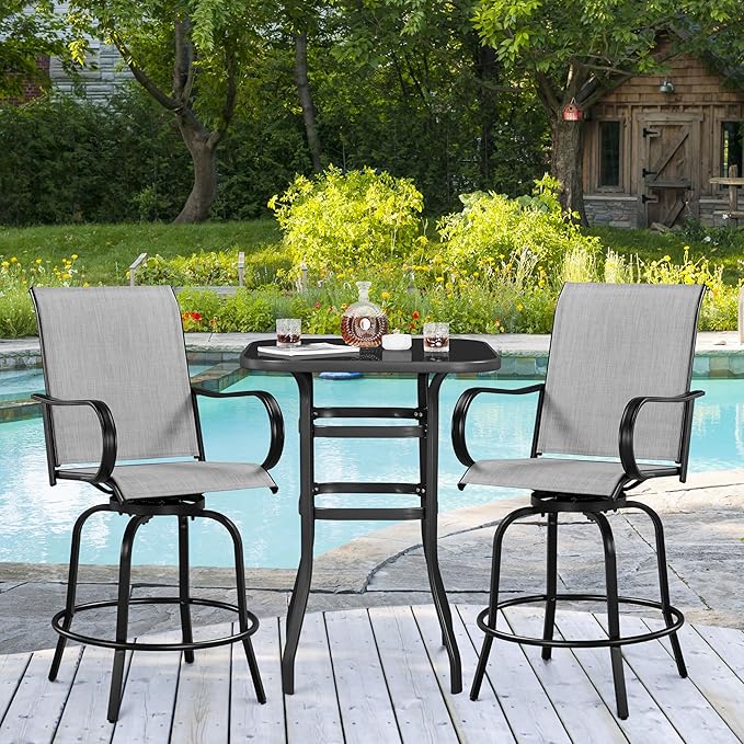 Yaheetech Patio Swivel Barstools Outdoor Chairs Set of 6, High Bistro Stools - Image 4